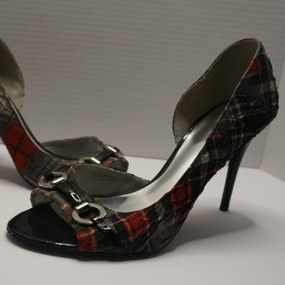 Carlos Black-Red-Gray Plaid Heels - Picture 1 of 6